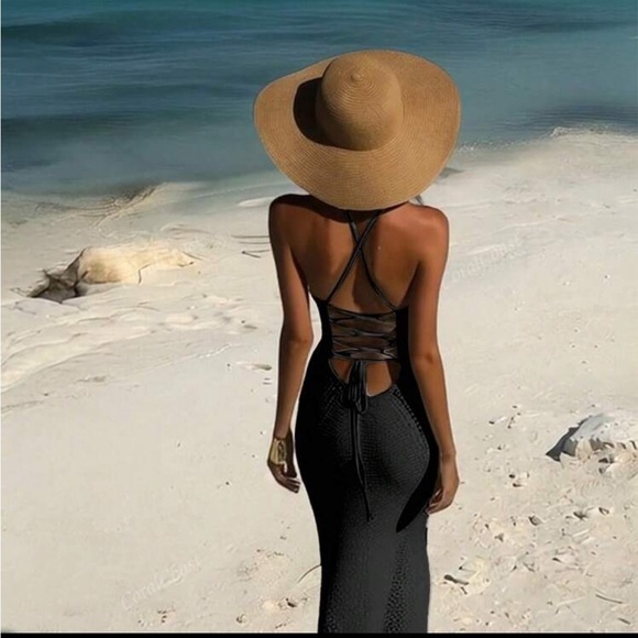 Sexy Hollow Lace Big Halter Knit Women's Smock, Renaissance Dress, Beach Outfits - Picture 2 of 7